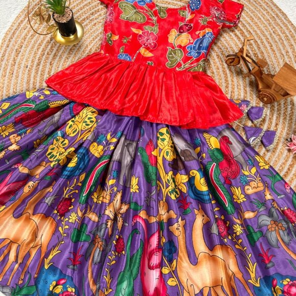 Kalma Kari Printed & Embroidered Girl's Lehenga - Picture 7 of 7